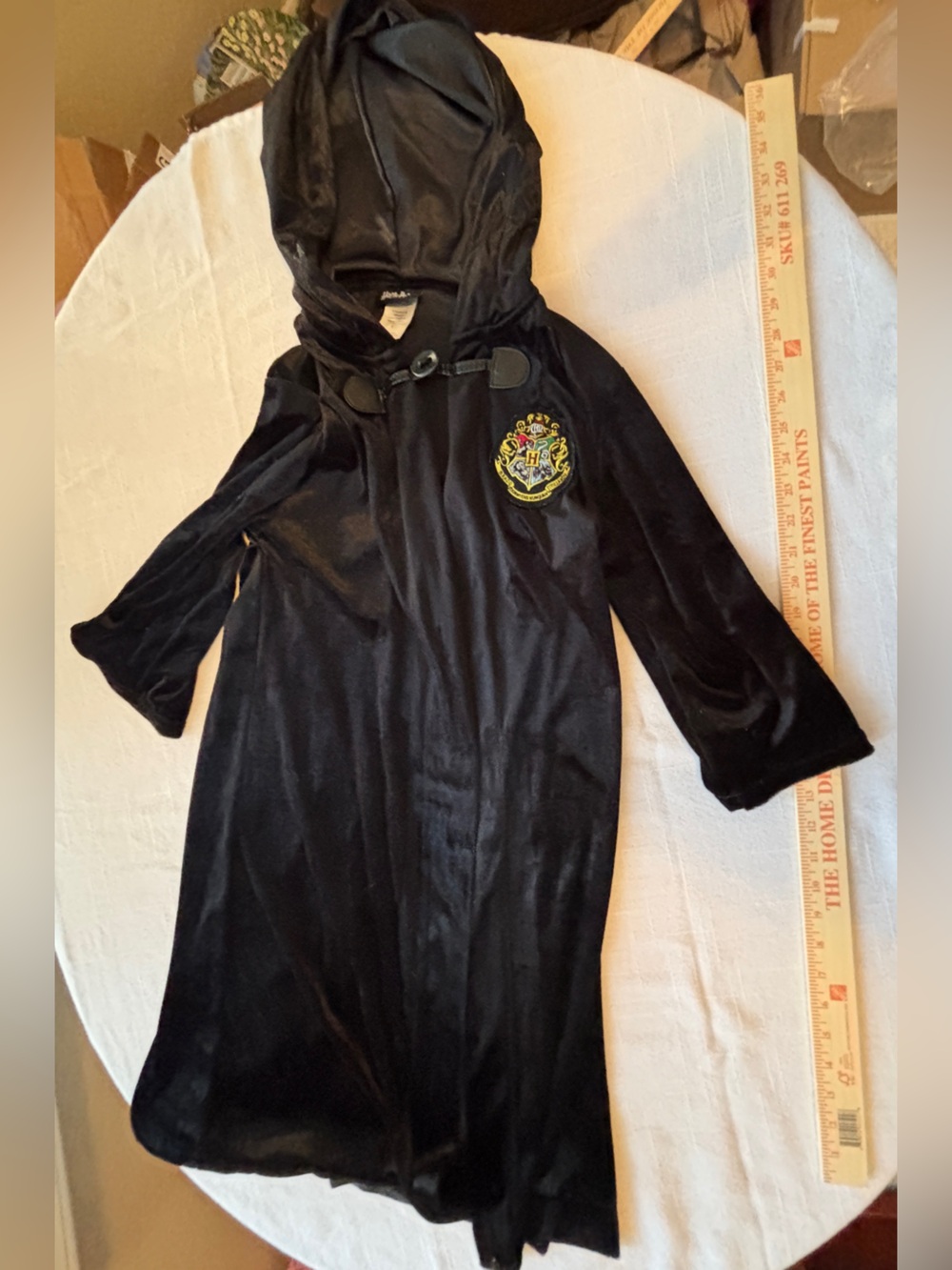 Harry Potter Black Velvet Hooded Robe with Draco Slytherin Patch Child’s Medium - Picture 4 of 7